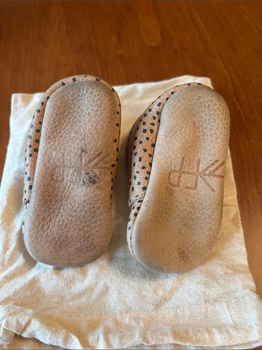 Freshly Picked Tan with Black Polka Dot Baby Moccasins